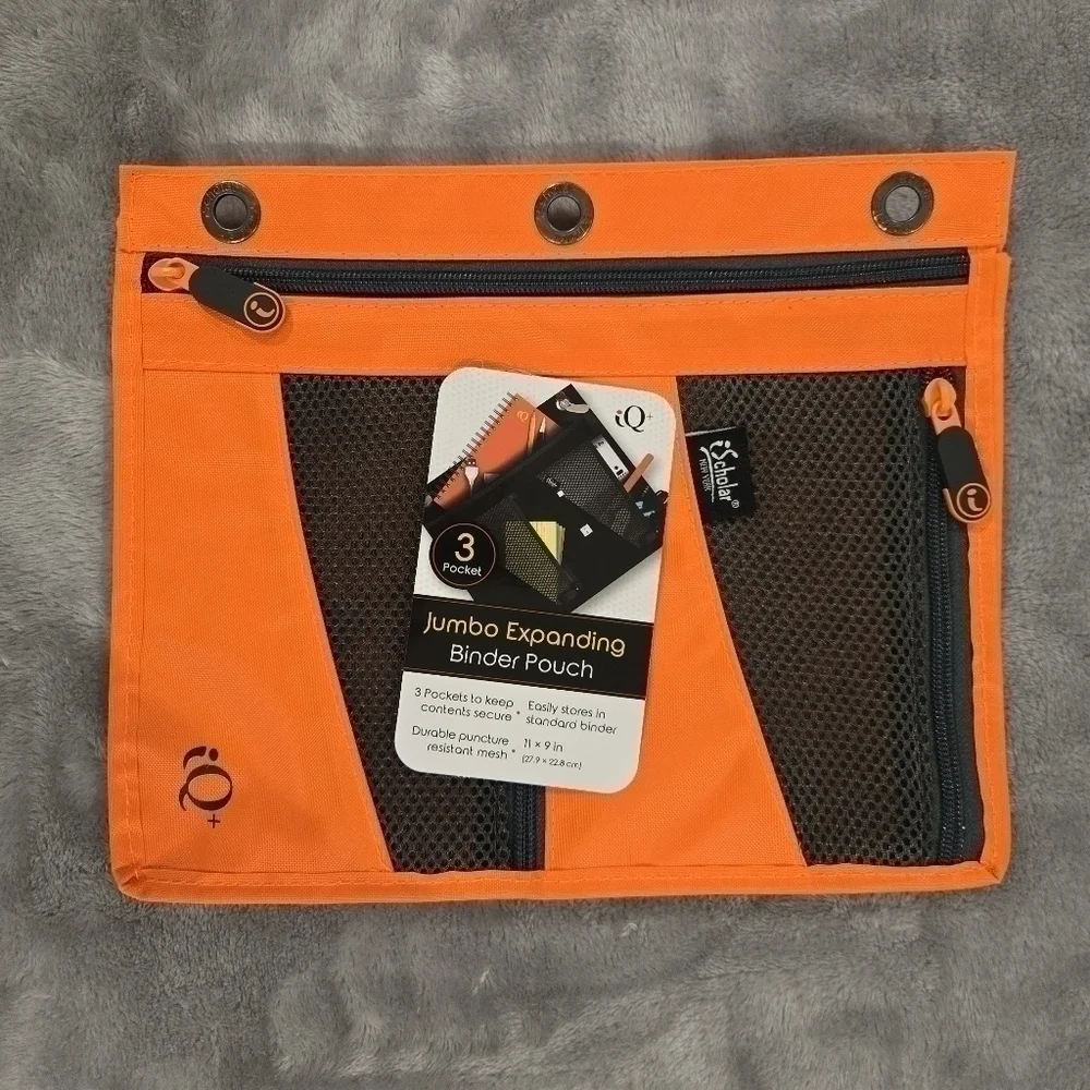 iScholar Jumbo Expandable Pencil Pouch, 3 Pockets, Orange